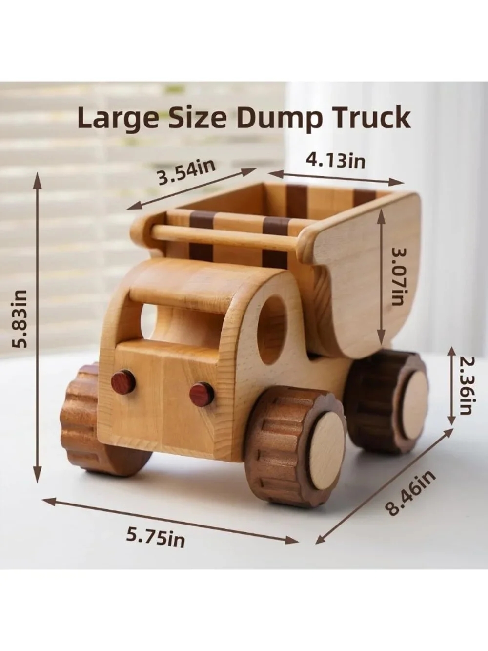 Wooden Dump Truck Toy for Toddlers | Montessori Construction Vehicle | 90° - Picture 9 of 9